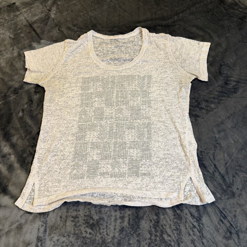 Columbia Sportswear Women Sz M White Burnout Knit Graphic Hike Shirt Gorpcore